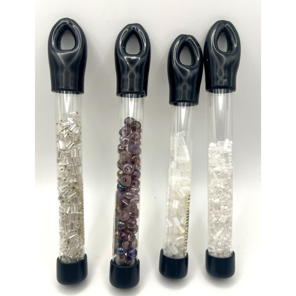 Lot of Sead Beads Tubes Glass Czech White Purple Silver Beadlettes
